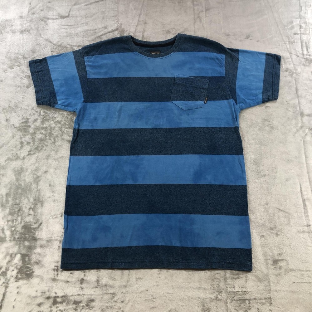 Billabong Shirt Mens Medium Blue Striped Pocket Tee Crewneck Cotton M909NTWI