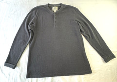 St Johns Bay Henley Men’s 2XL Gray Waffle Knit Button Long Sleeve Stretch Shirt