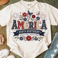 America 250 Floral Graphic Shirt Patriotic Wildflower July 4th Tee