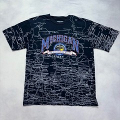 Vintage Michigan All Over Print Map T-Shirt Men’s Medium USA Map Short Sleeve