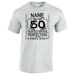 Men’s 50th Birthday T-Shirt Gift Add Name Age and Year Of Birth Customise