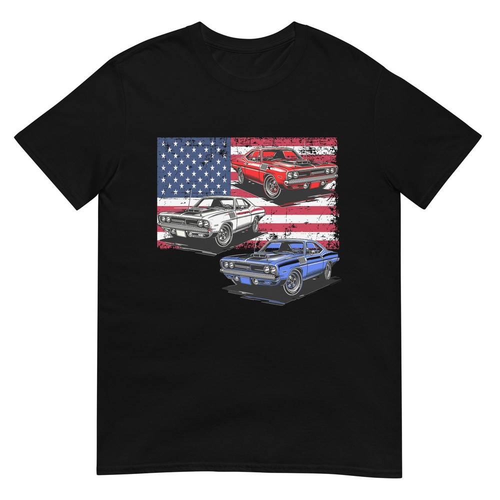 cars red white and blue american flag