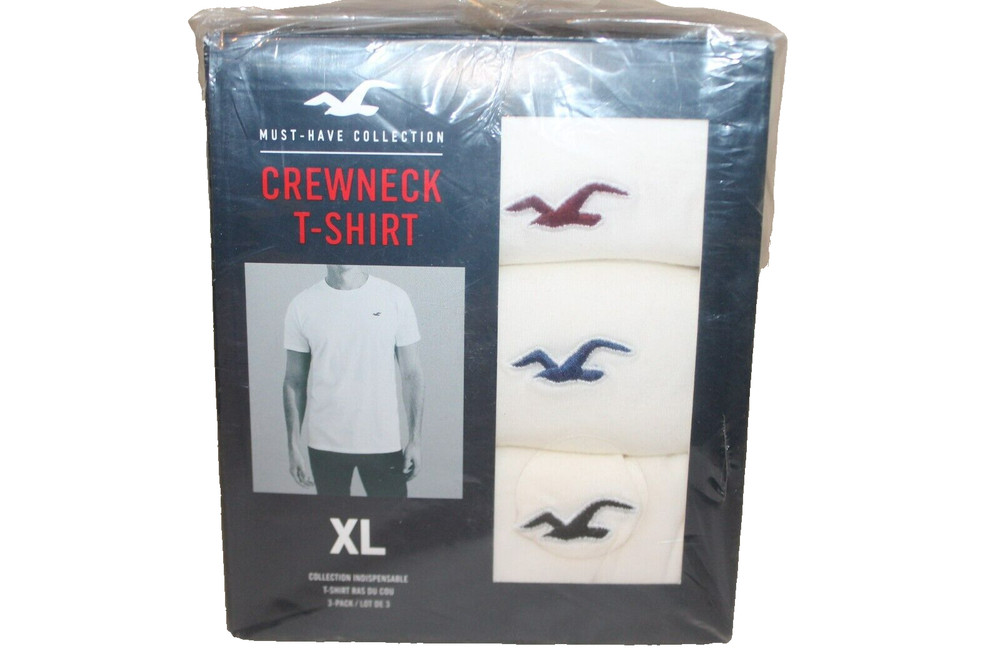 HOLLISTER TEE SHIRT GIFT SET QTY 3 PCS MENS SIZE XL NEW WHITE W/DIFFRENT LOGO