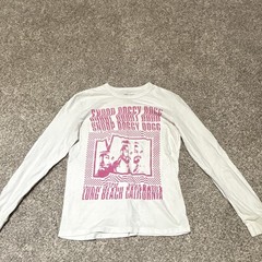 Snoop Dogg Men’s S White Pink Graphic Long Sleeve Crew Neck T-Shirt