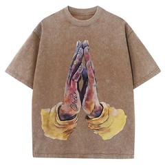100% Cotton Oversized T-Shirt Tattoo Praying Hands Vintage Streetwear Unisex Tee
