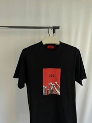 424 Black Graphic T-Shirt Mens Size M Red Box Logo Streetwear Designer Tee