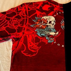 Affliction Black Label Men/Unisex Skull Graphic T-Shirt Black/Red Crew Neck XL