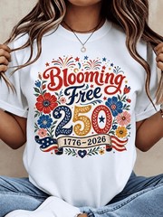 Blooming Free 250 Years T Shirt, Patriotic Flower Ribbon Graphic Tee