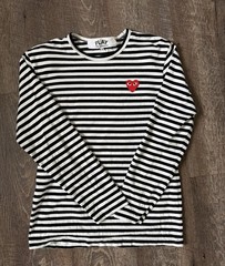 Comme Des Garcons PLAY Striped Heart Logo Long Sleeve T-Shirt Black White M