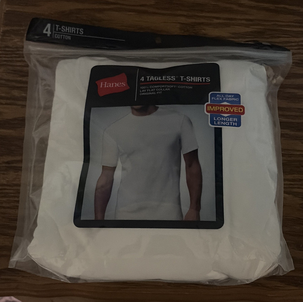 Hanes ComfortSoft Men’s 4-Pack Tagless Crew Neck Cotton T-Shirts White M