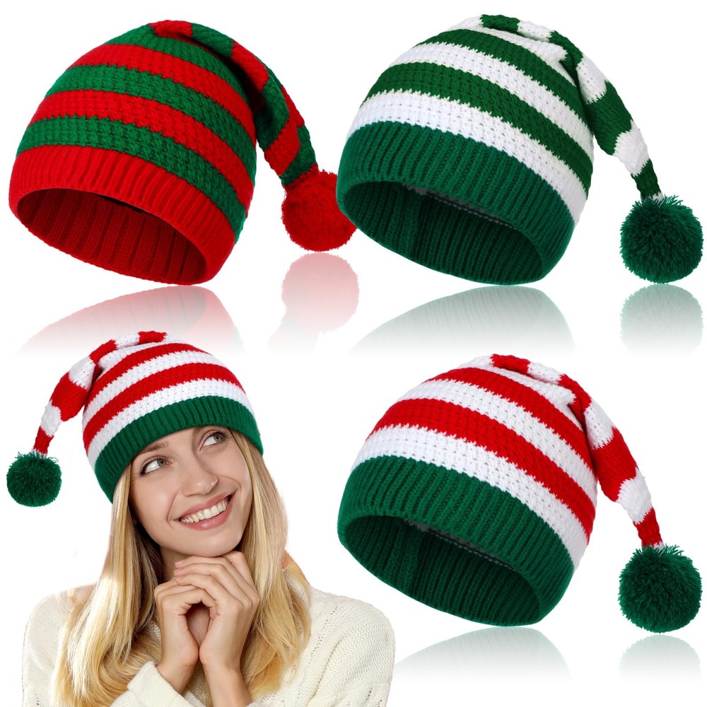 3 Pcs Christmas Knitted Santa Hats Elf Hat Crochet Christmas Beanie X…