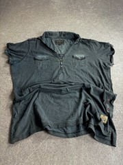 VTG 00s Japanese Y2K Faded Black Henley T-Shirt Distressed Grunge Vintage
