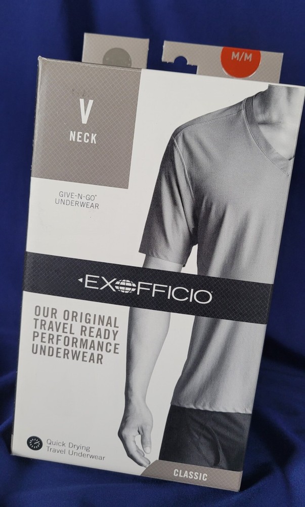 Exofficio Give-n-go Travel V-Neck T-Shirt M Gray Breathable Quick Dry, Wicking