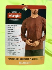 NEW Wrangler Workwear Men’s Hi-Vis Yellow Long Sleeve Pocket T-Shirt Size 3XL