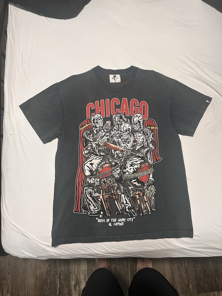 Warren Lotas Shirt Men M Black Boss Of The Windy City Al Capone Skeleton Graphic