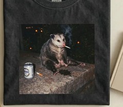 Possum Smoking Beer T-Shirt, Funny Opossum Graphic Tee, Dark Humor Animal Shirt