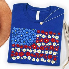 Floral American Flag Shirt 4th of July Patriotic Wildflower USA 250th Unisex Tee