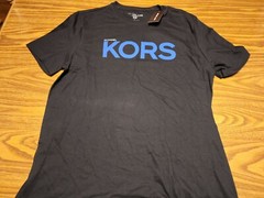 NWT $49.50 Michael Kors Men’s Graphic Short Sleeve T Shirt Black W/Blue “KORS”