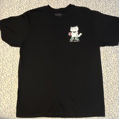 Riot Society Black Graphic Print Logo Cat Men’s L Short Sleeve Cotton T-Shirt