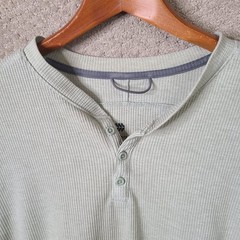 All In Motion Shirt Mens L Green Henley Waffle Knit Recycled Poly Blend Casual