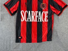 Scarface Reason Soccer Jersey Shirt Mens M Red Black Striped Slim Fit Collared