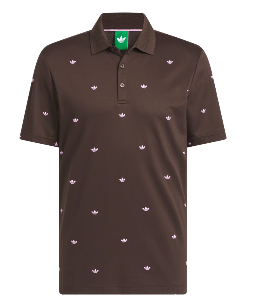 NEW MENS ADIDAS ORIGINALS MONOGRAM TREFOIL POLO SHIRT ~MEDIUM #JX9265 BROWN PINK