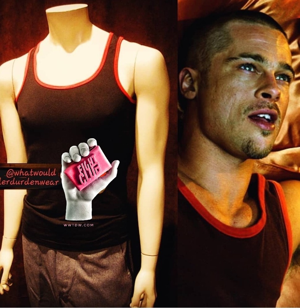 Fight Club Tyler Durden Black Tank Top Shirt w/Red Trim Brad Pitt S M L XL WWTDW