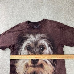 The Mountain Yorkie Dog Graphic Tee Mens Medium Brown Tie Dye Short Sleeve Shirt