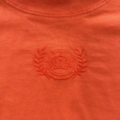 Vintage Orange Embroidered Crest T-Shirt Made in USA Size 22