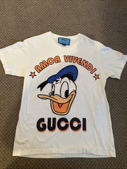 Rare Gucci Disney x Gucci Donald Duck Ivory Graphic Logo T-Shirt Size XS