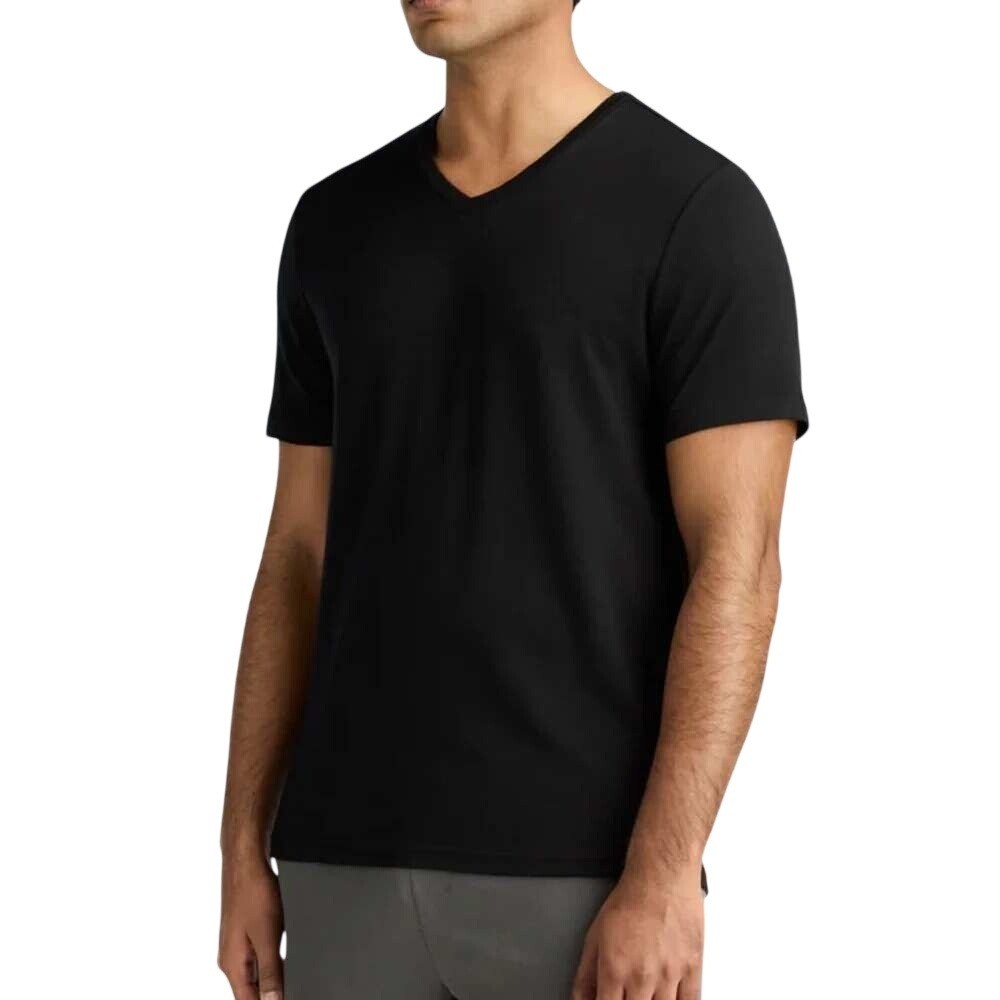 Unbound Merino Wool Men’s Black V-Neck Short Sleeve T-Shirt Size L