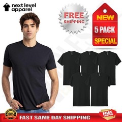 5 PACK OF NEXT LEVEL Plain Tshirt Mens Black T Shirt Blank T-Shirt N6210 XS-4XL