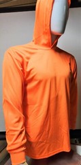 Orange Long Sleeve Safety Shirt With Hoodie, Quick Dry Polyester Birdeye mesh