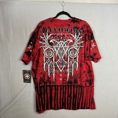 Affliction T-Shirt Mens Sz 3XL Red Black Live Fast Tie Dye Distress Graphic NWT