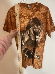 Vintage Back To Earth Tie Dye Lion Print Brown Short Sleeve Shirt Adult Sz M