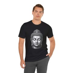Buddha Head Grayscale T-Shirt | Spiritual Meditation Zen Graphic Tee Shirt
