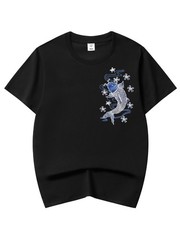 Niepce Japanese Streetwear Embroidery T-shirt Blue Koi Graphic Tee for Men