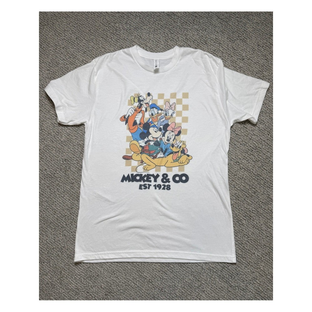 Disney Mickey & Co Est 1928 Graphic Tee White Mickey Minnie Goofy Pluto Small