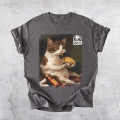 Cat Eating Taco T-Shirt Taco Bell Logo, Vintage Style, Funny Food Tee