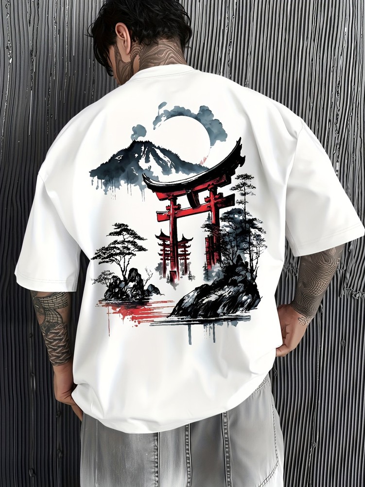 Japanese Torii Gate T-Shirt – Zen Mountain Ink Wash Art Asian Streetwear Tee