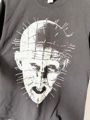 VTG Clive Barker Hellraiser Black Pin Head Big Face Horror Movie T Shirt Y2K