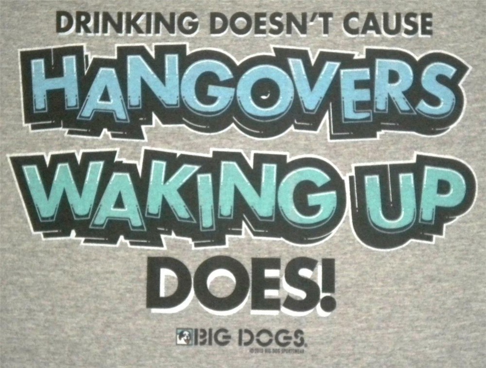 Drinking Doesn’t Cause Hangovers Wake Up Does Big Dogs TShirt M XL 2X 3X 5X Grey