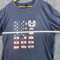 Utah State USU USA Flag District Made T-Shirt Mens 2XL Blue Graphic Short Sleeve