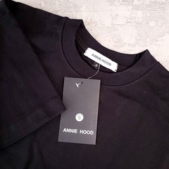 Annie Hood Heavy Cotton T-Shirt Top Mens S Small Black Crew Neck Short Sleeve