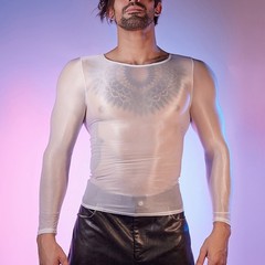 Sexy for LINGERIE Men’s Oil Shiny Long Sleeve Sheer Tights O Neck Top Shirt