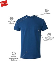 Hanes Men’s Pocket T-Shirt Pack, 6-Pack, Cool & Breathable Cotton Tees, Stay-Tuc