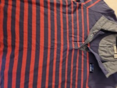 L.L.Bean womens M Regular Henley Long Sleeve Striped T-Shirt Blue Red Gray