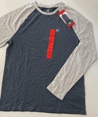 HURLEY Men’s Raglan Tee Shirt Colorblock Long Sleeve Pullover BLUE/GRAY MEDIUM