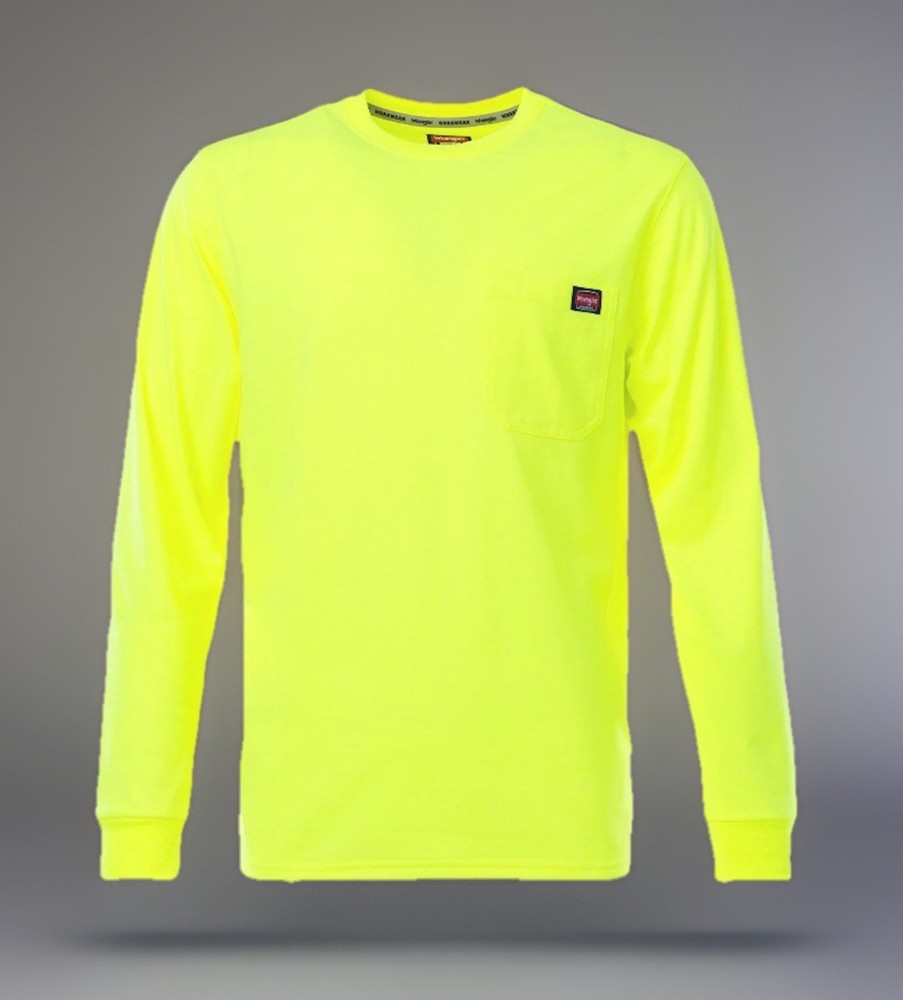 NEW Wrangler Workwear Men’s Hi-Vis Yellow Long Sleeve Pocket T-Shirt Size M