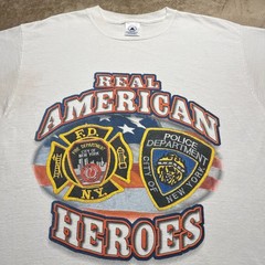 Vintage 2001 Real American Heroes NYC T Shirt Mens L White FDNY NYPD Delta Tag